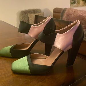 Prada Colour Block Satin Heels GUC
